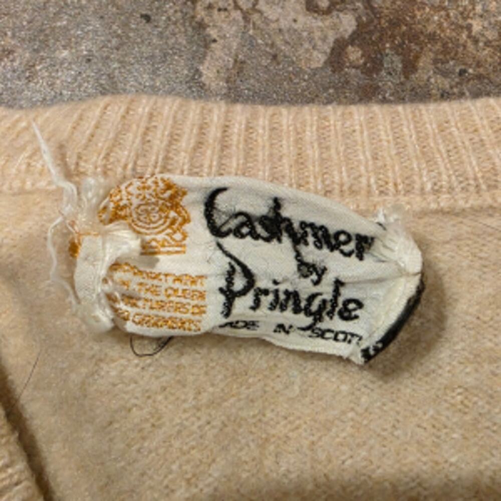 Vintage Pringle of Scotland 100% Cashmere Sweater Cream XS 70s - Picture 2 of 7